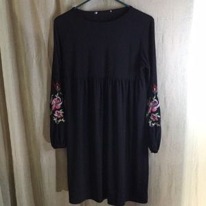 Floral Embroidery Sleeve Black dress.